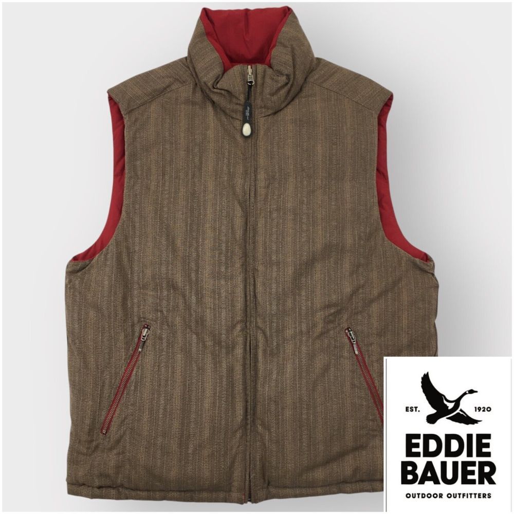 Vintage Eddie Bauer Reversible Goose Down Puffer‎ Vest Mens Size L Quilted